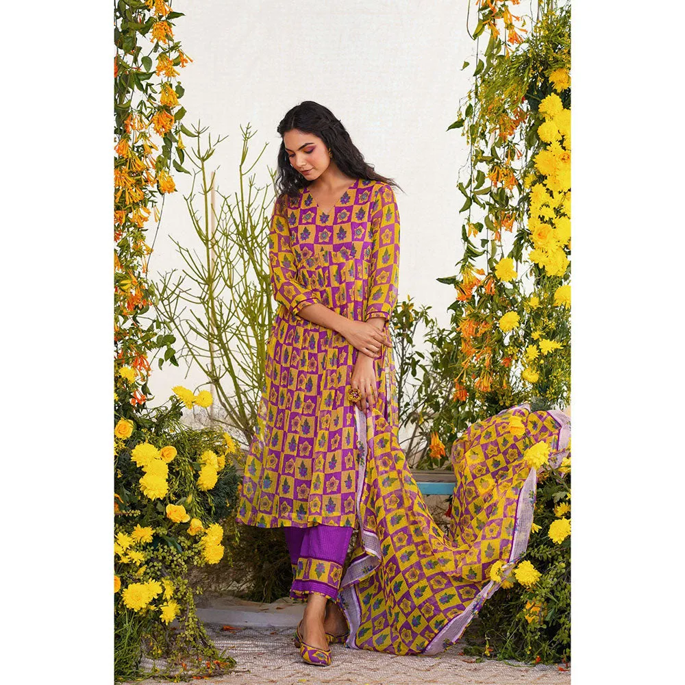 Baise Gaba Qurbat Kurta Printed Yellow (Set of 2)