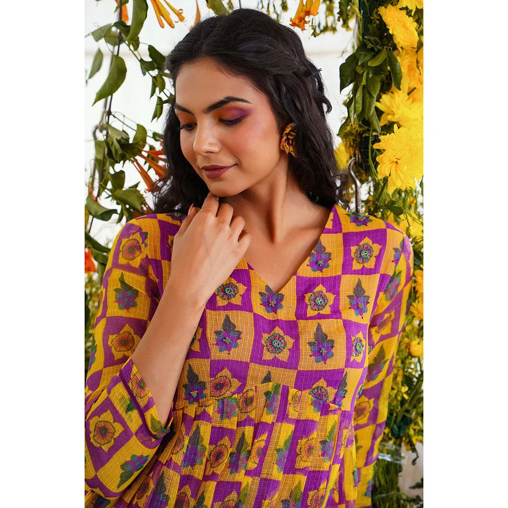 Baise Gaba Qurbat Kurta Printed Yellow (Set of 2)