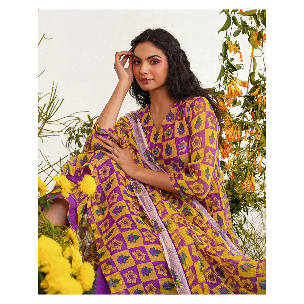 Baise Gaba Qurbat Kurta Printed Yellow (Set of 2)
