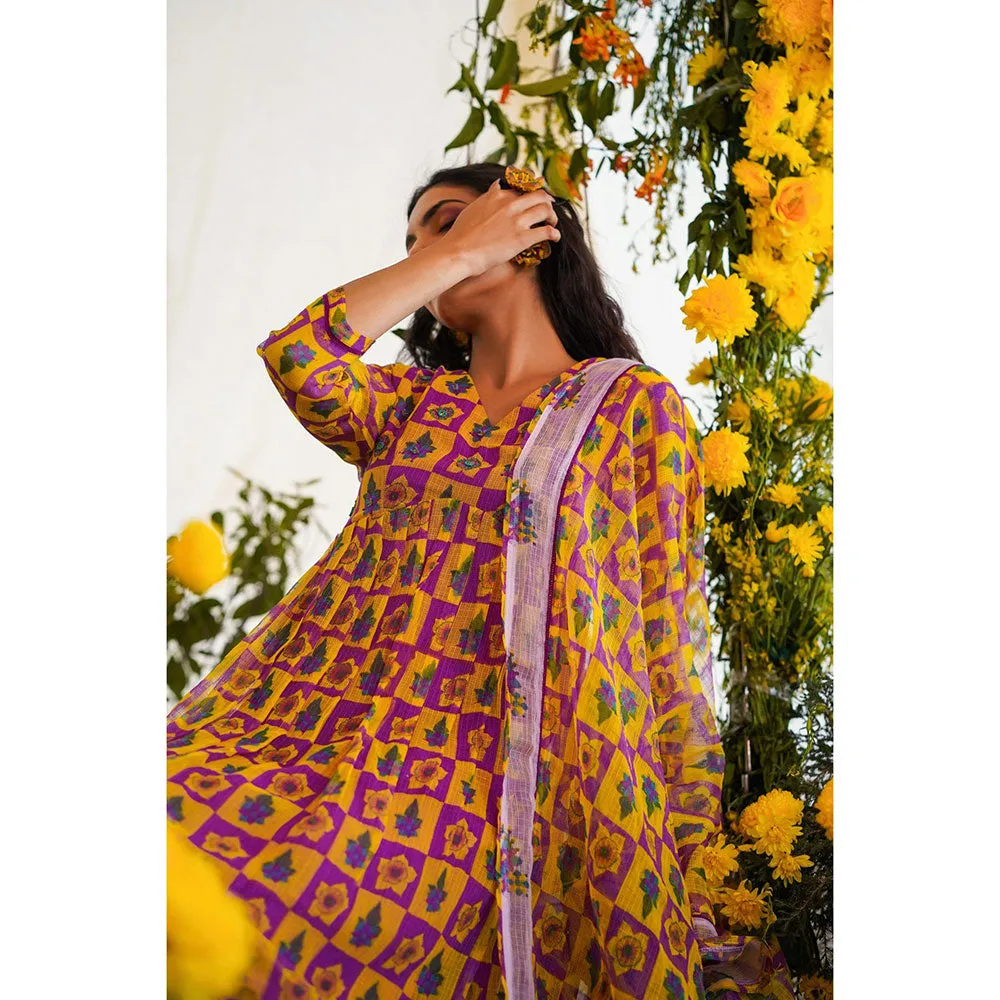 Baise Gaba Qurbat Kurta Printed Yellow (Set of 2)