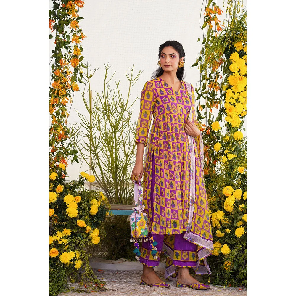 Baise Gaba Qurbat Kurta Printed Yellow (Set of 2)