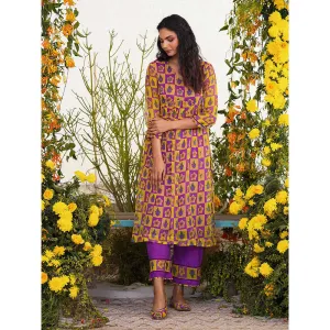 Baise Gaba Qurbat Kurta Printed Yellow (Set of 2)