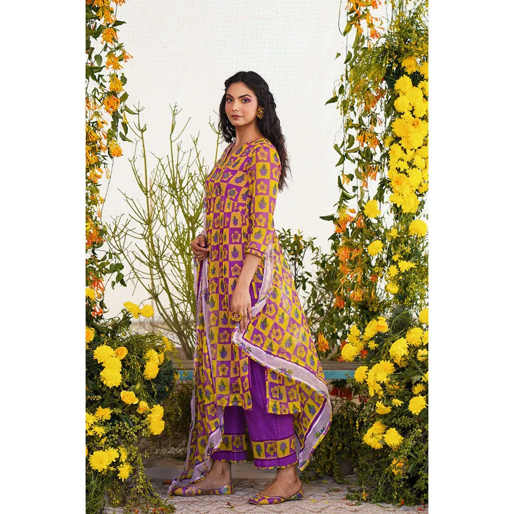 Baise Gaba Qurbat Kurta Printed Yellow (Set of 2)