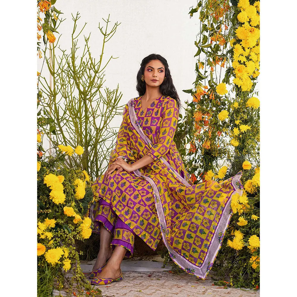 Baise Gaba Qurbat Kurta Printed Yellow (Set of 2)