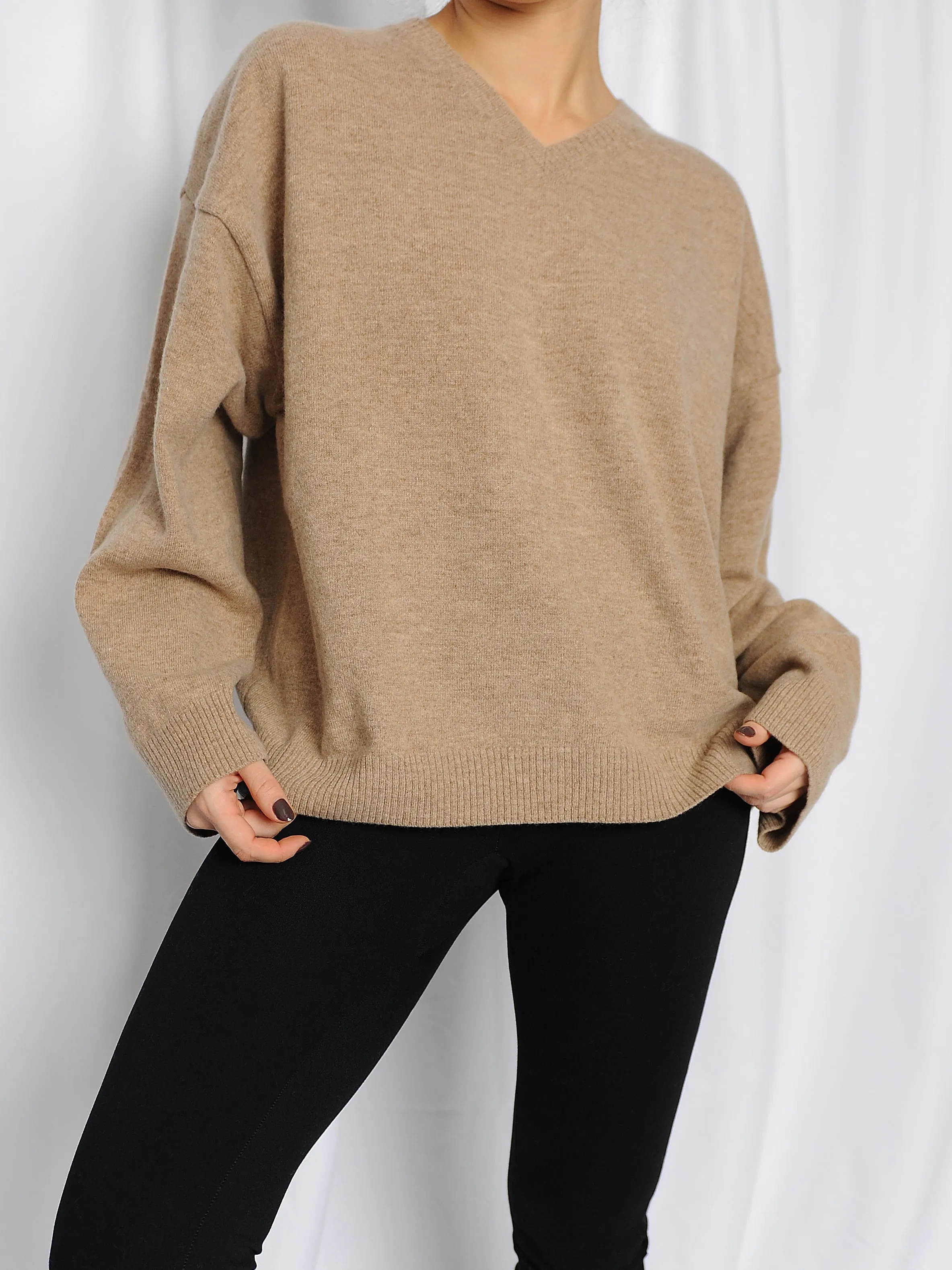 Beige Cashmere Collar & Sweater Set
