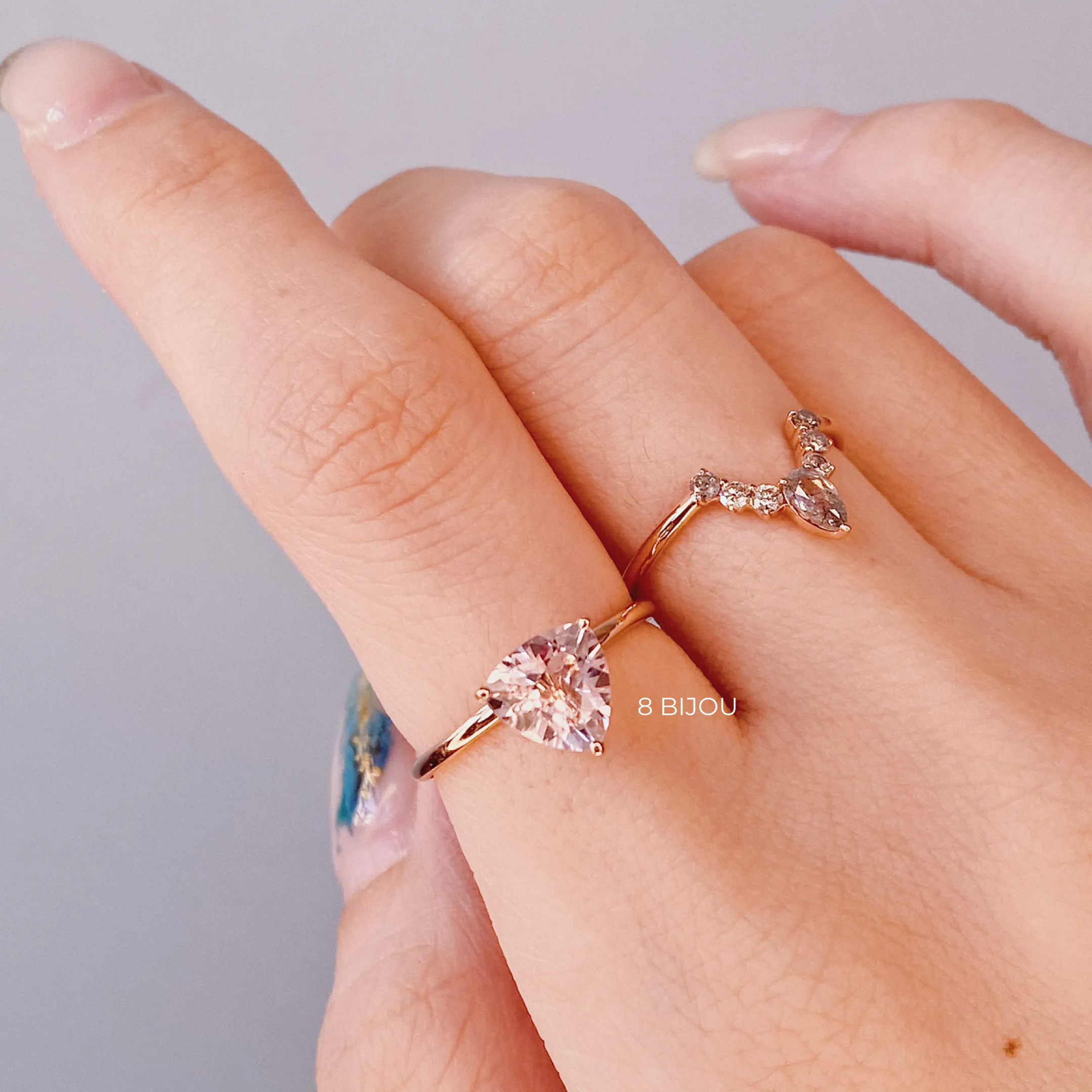 BESPOKE JEWELLERY・18K ROSE GOLD MORGANITE/ SALT & PEPPER DIAMOND RING