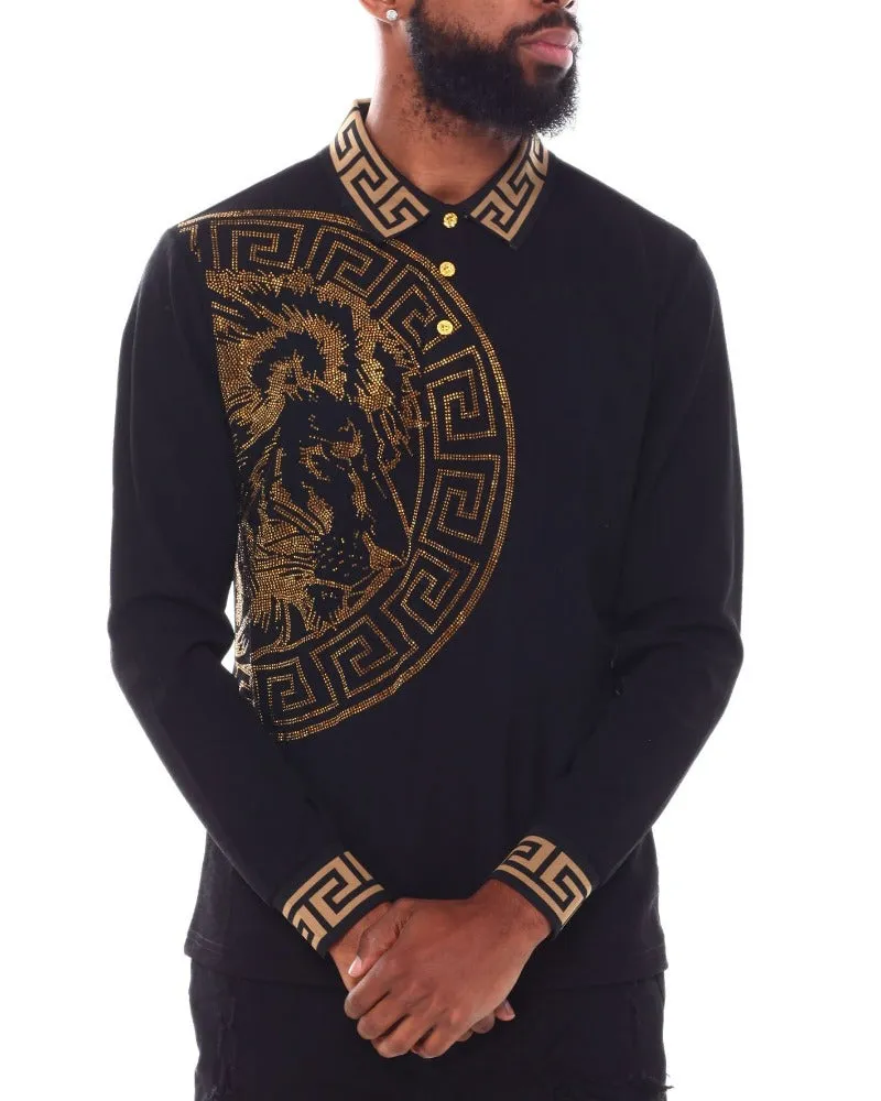 Black Men's Long Sleeve Polo Shirt Fashion Design