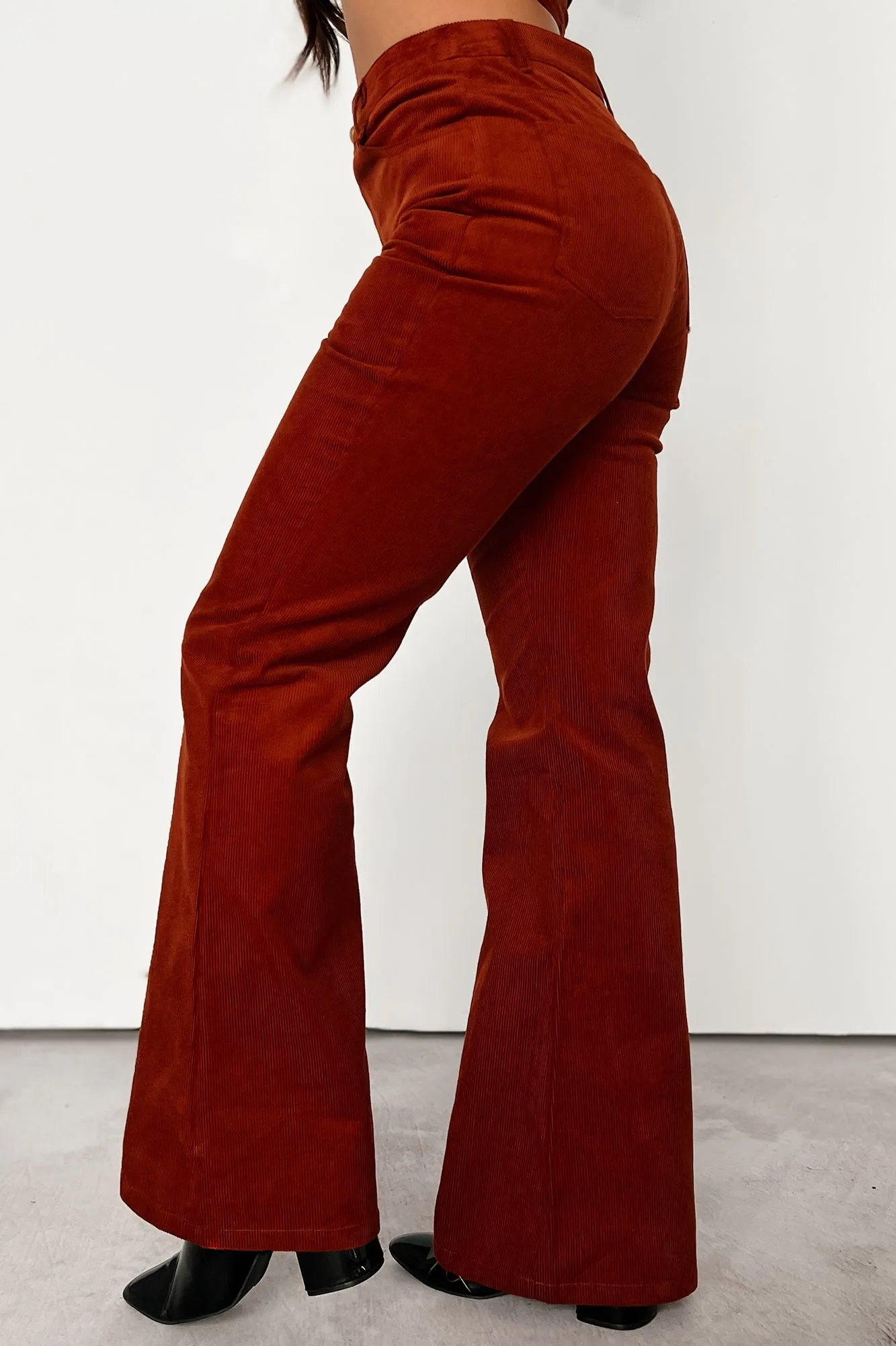 Boho Belle Corduroy Flare Pants (Rust)