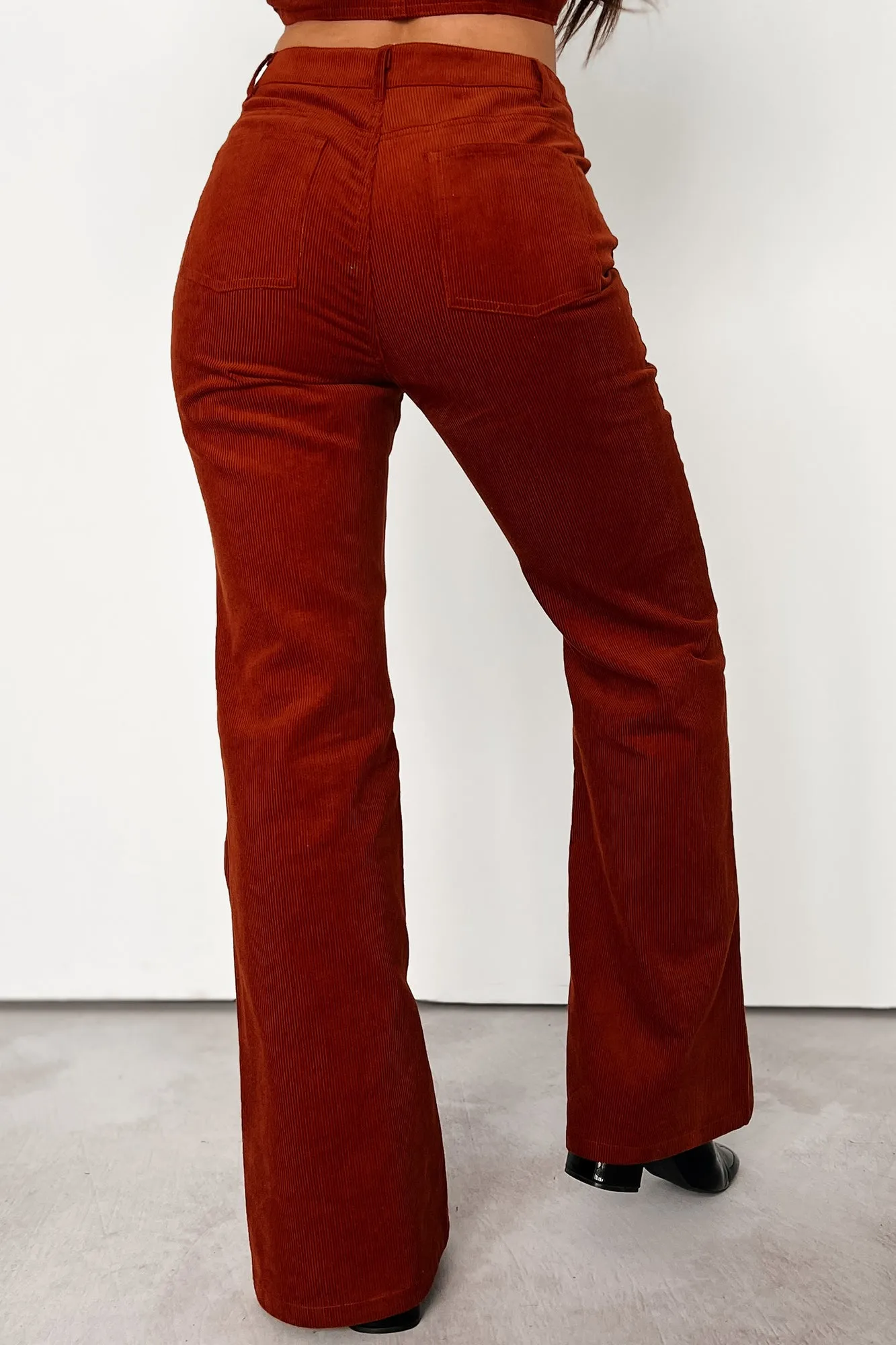 Boho Belle Corduroy Flare Pants (Rust)