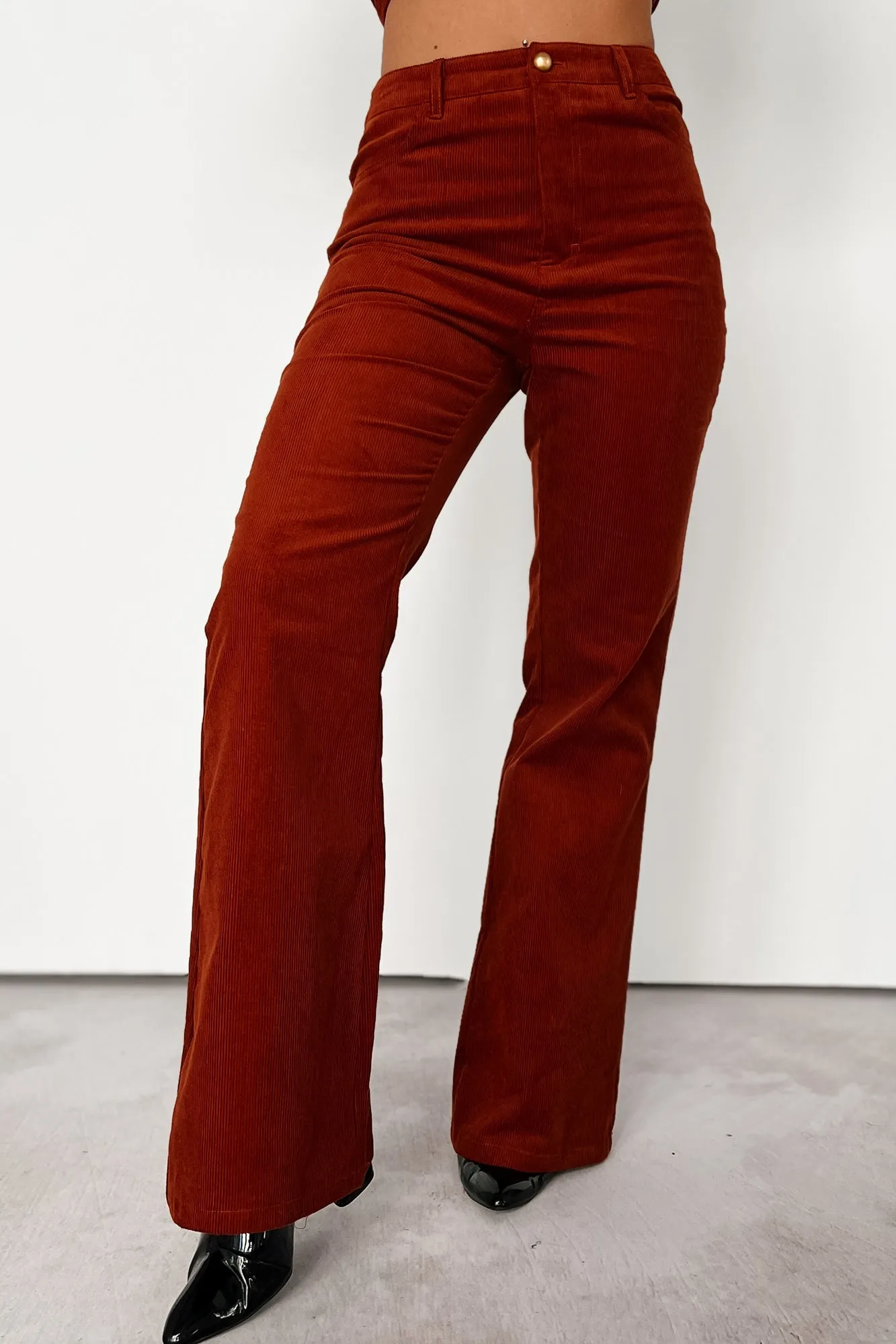 Boho Belle Corduroy Flare Pants (Rust)