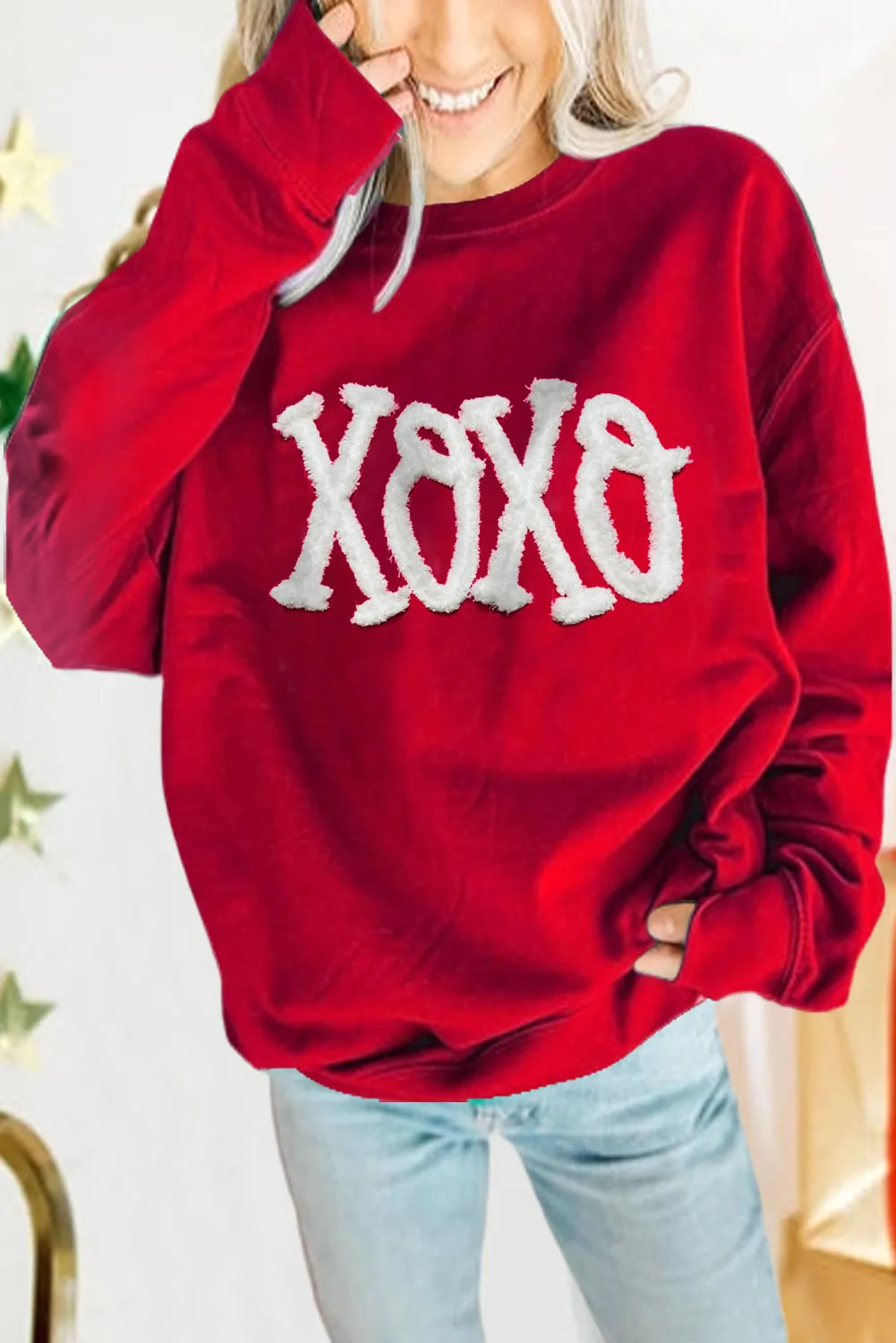 Chenille Embroidered Pullover Sweatshirt