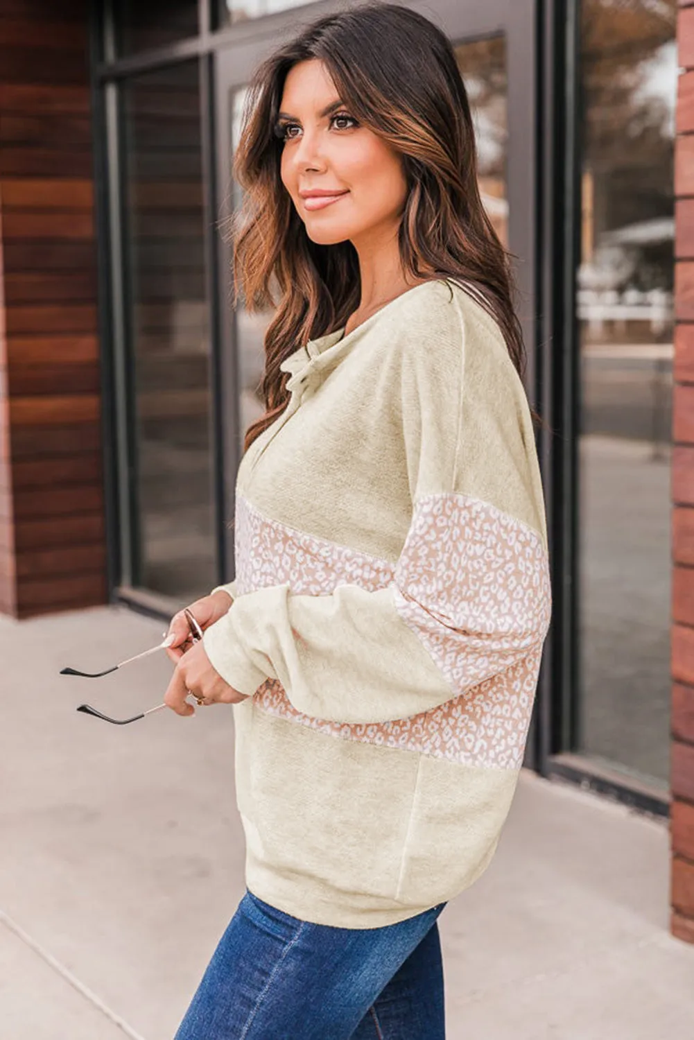 Colorblock Animal Print Pullover