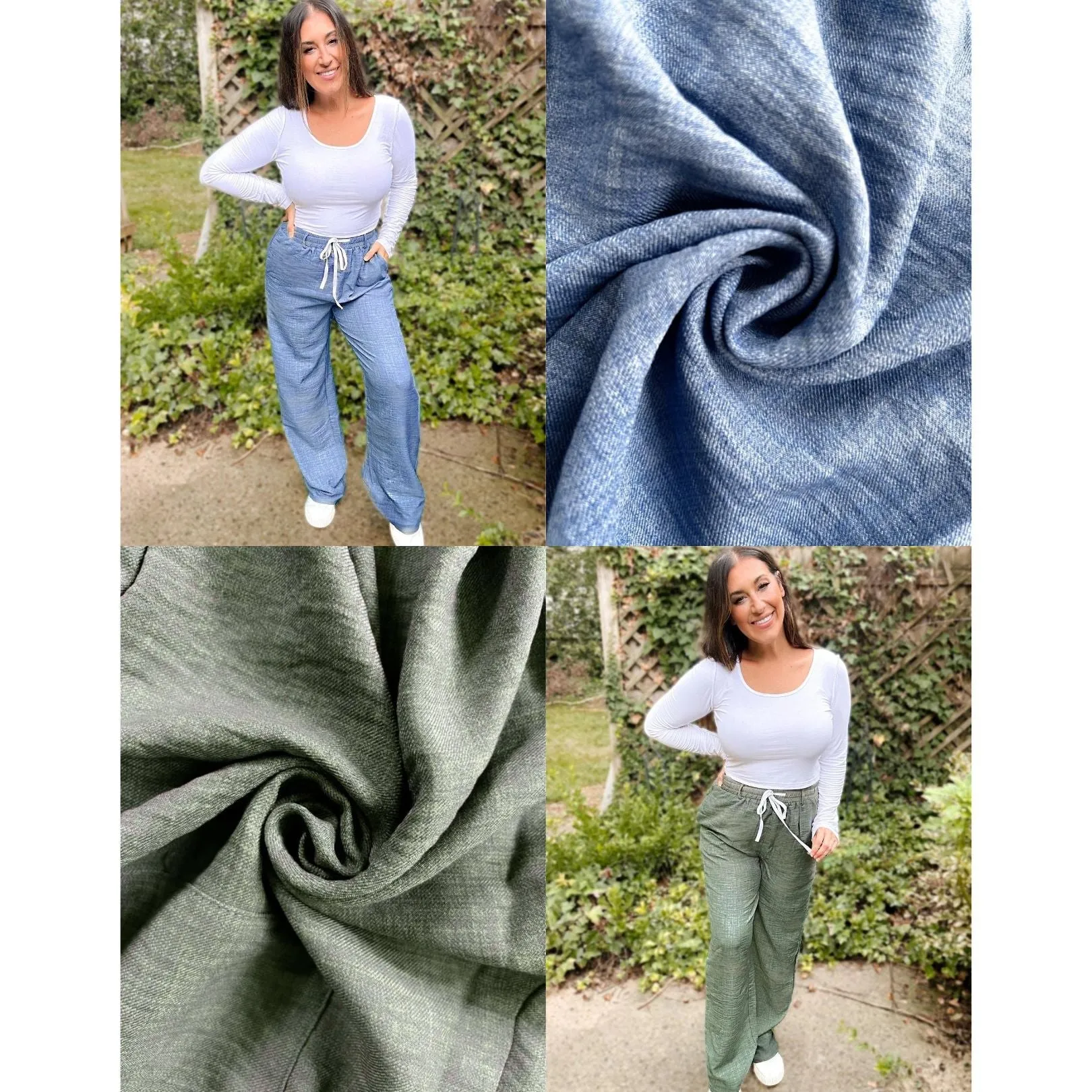 Cora Chambray Wide Leg Pants in Two Colors