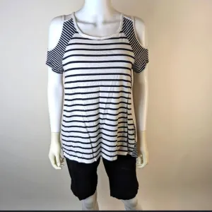 Crown & Ivy Striped Cold Shoulder Tee Shirt - PM
