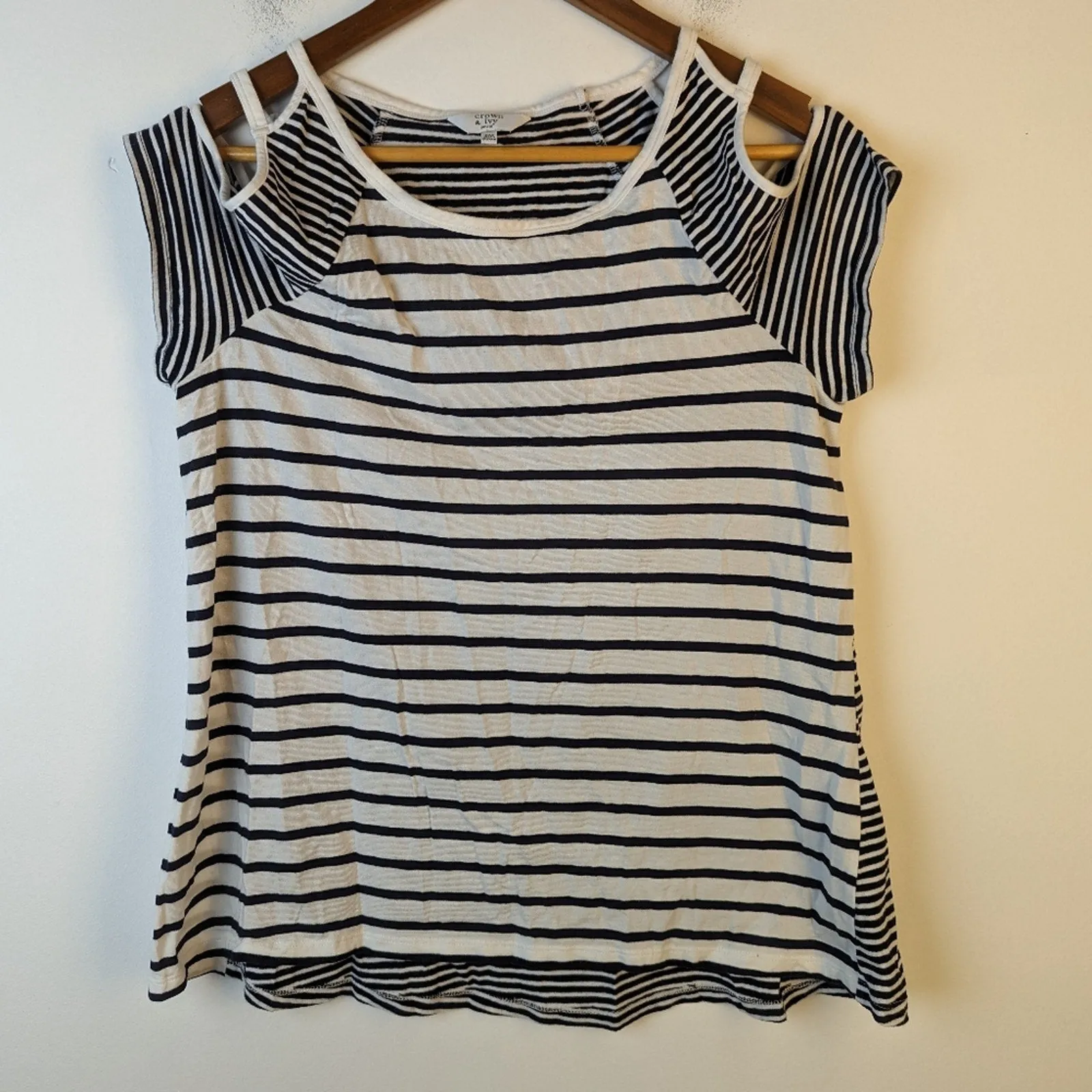 Crown & Ivy Striped Cold Shoulder Tee Shirt - PM