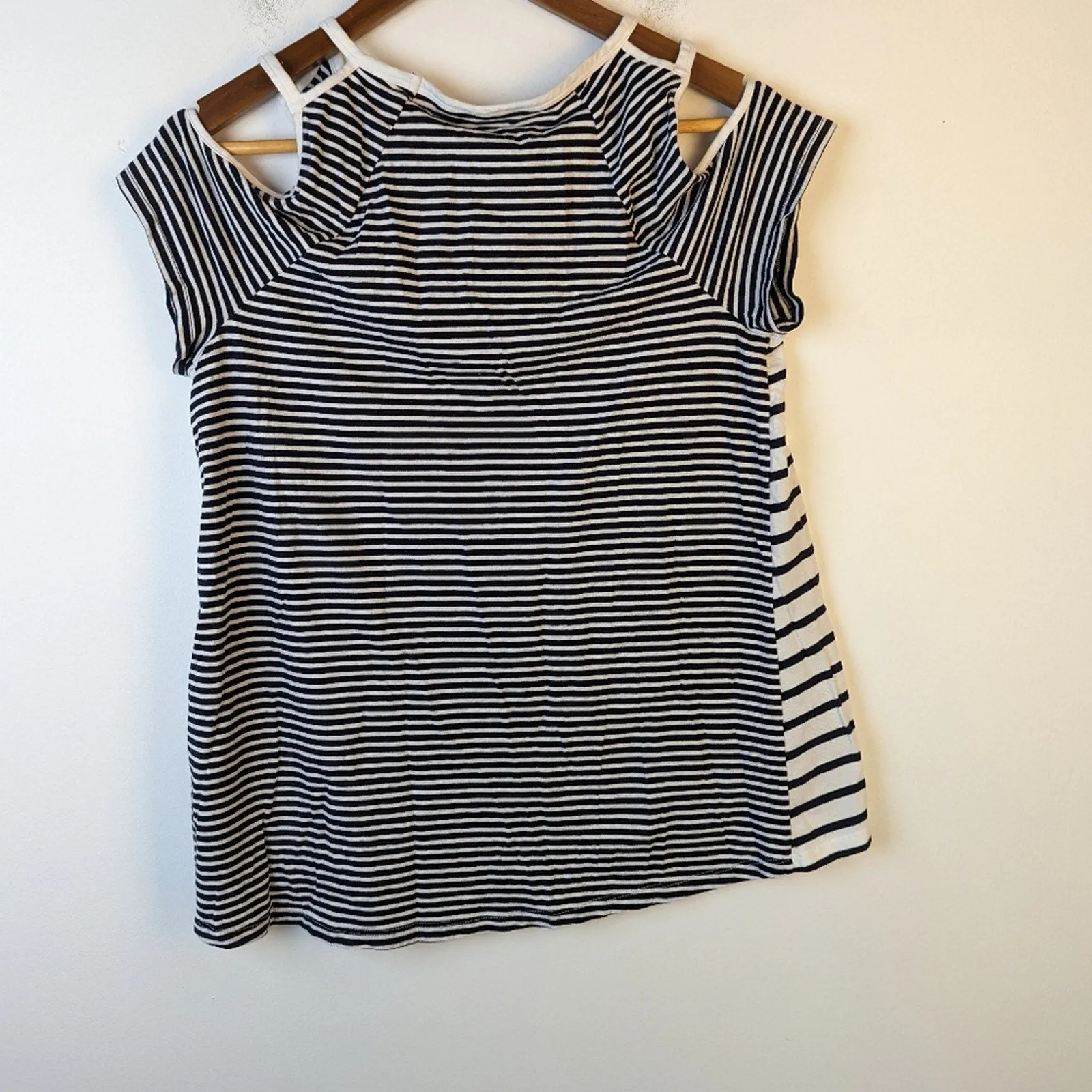 Crown & Ivy Striped Cold Shoulder Tee Shirt - PM