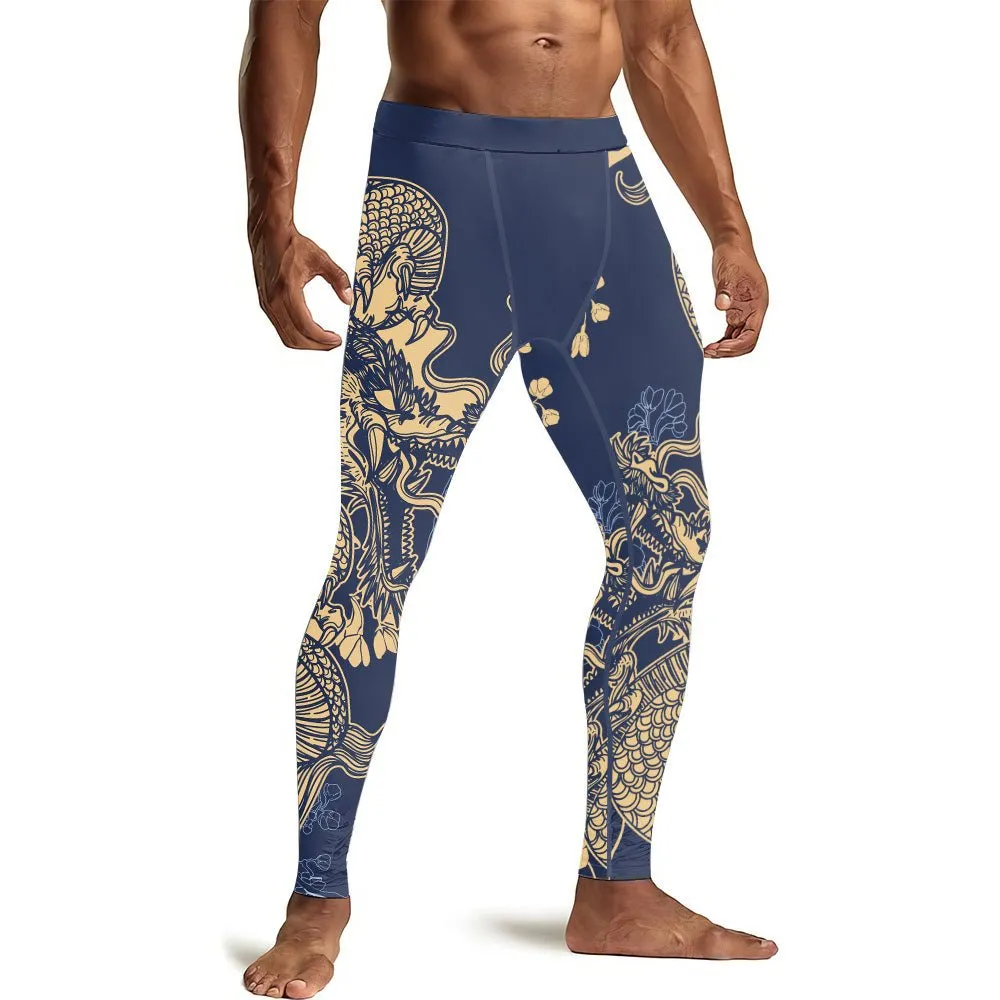 Flower Chinese Dragon Men's Compression Leggings