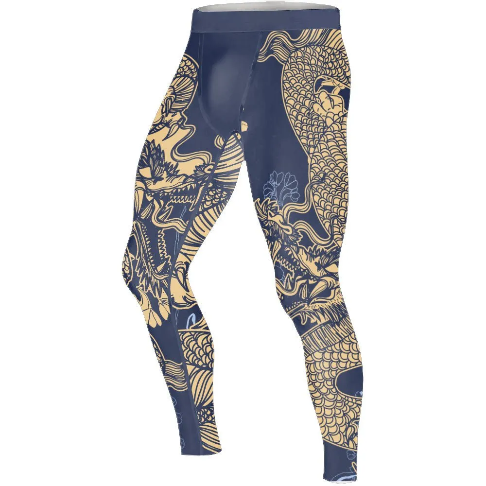 Flower Chinese Dragon Men's Compression Leggings