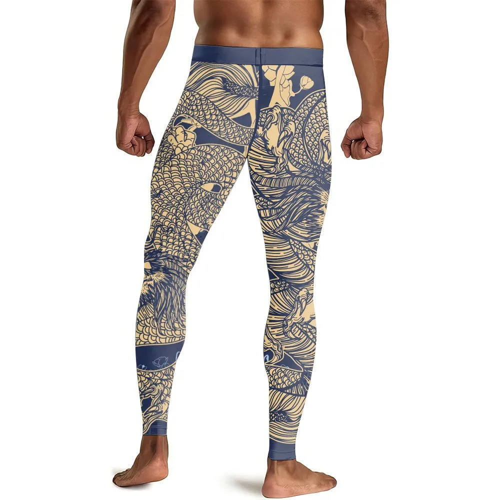 Flower Chinese Dragon Men's Compression Leggings