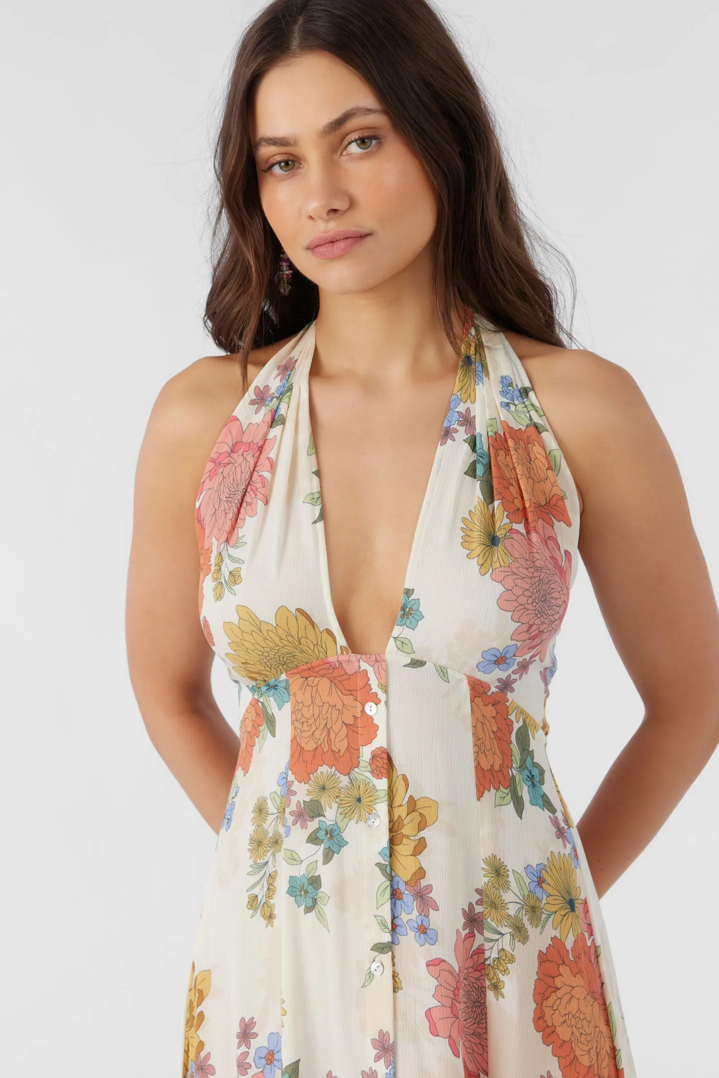 JEMMA KALI FLORAL HALTER MAXI DRESS
