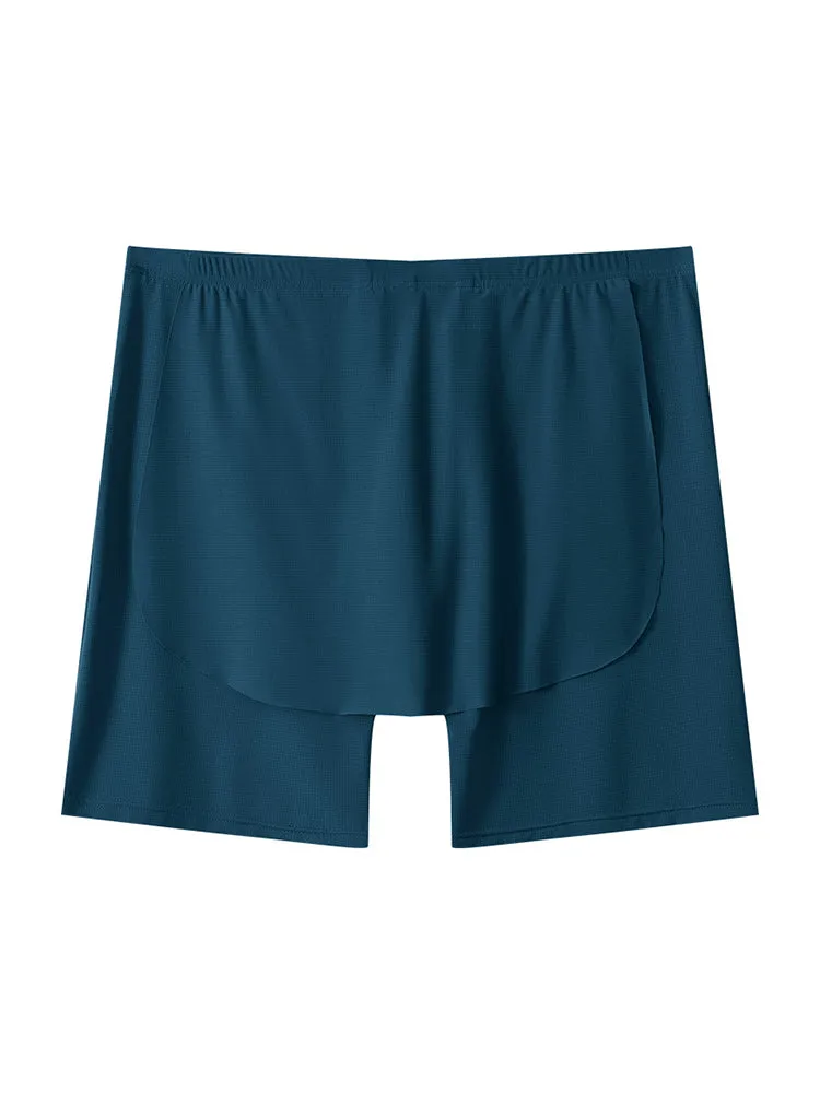 Men's Ice Silk Raised Opening Culottes Mesh Plus Length Boxer Briefs