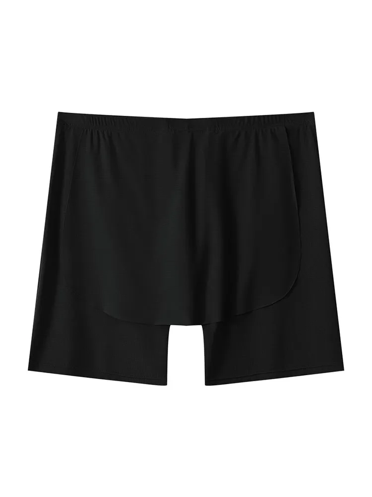 Men's Ice Silk Raised Opening Culottes Mesh Plus Length Boxer Briefs