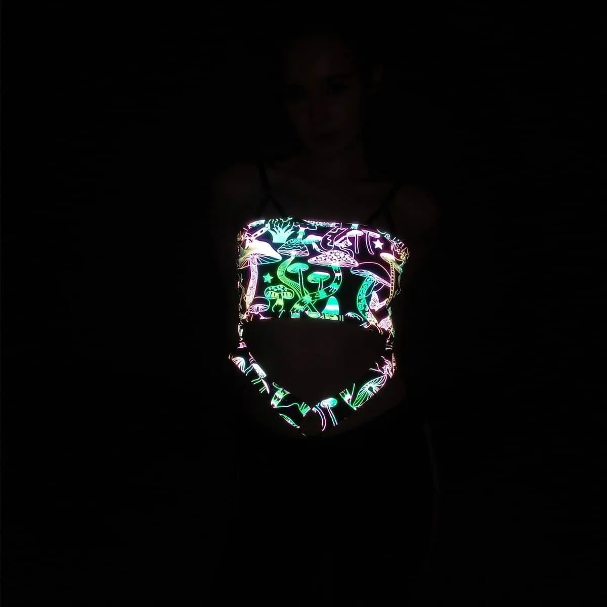 Reflective Rainbow Psychedelic Mushroom Crop Top
