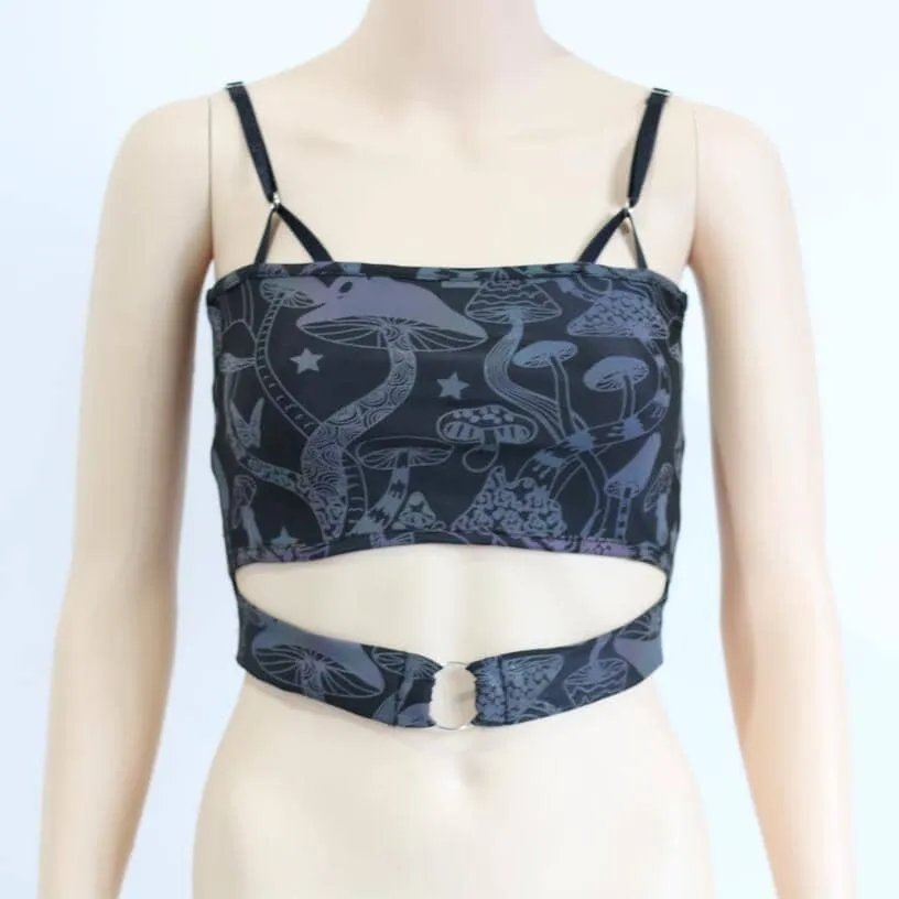 Reflective Rainbow Psychedelic Mushroom Crop Top