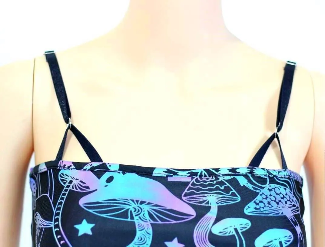 Reflective Rainbow Psychedelic Mushroom Crop Top