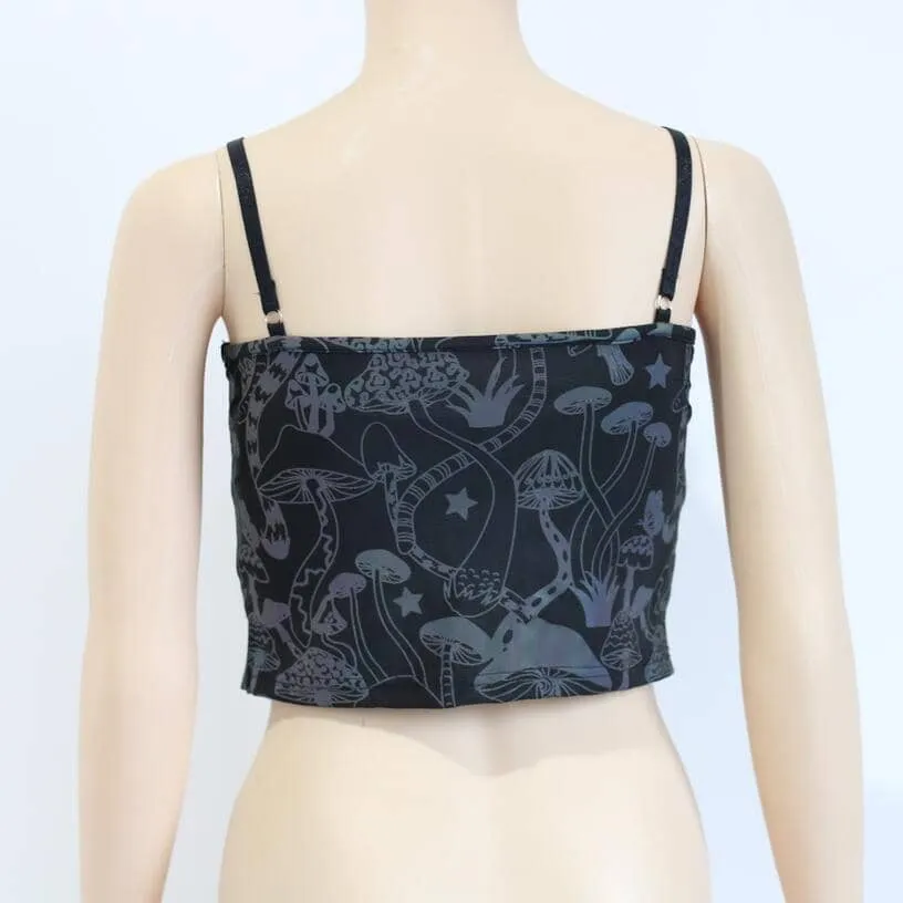 Reflective Rainbow Psychedelic Mushroom Crop Top