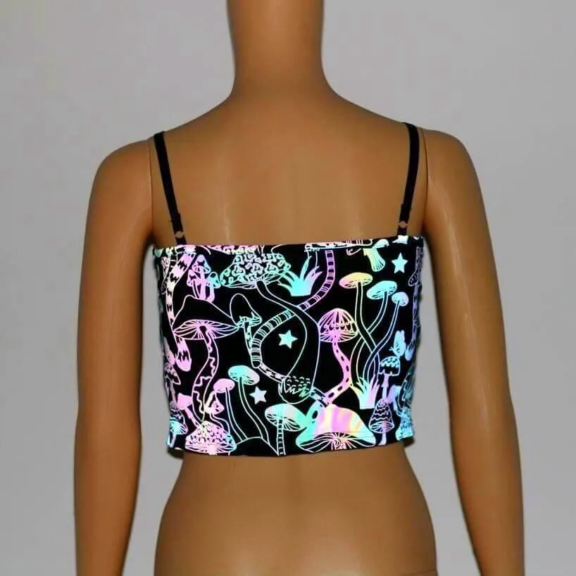 Reflective Rainbow Psychedelic Mushroom Crop Top