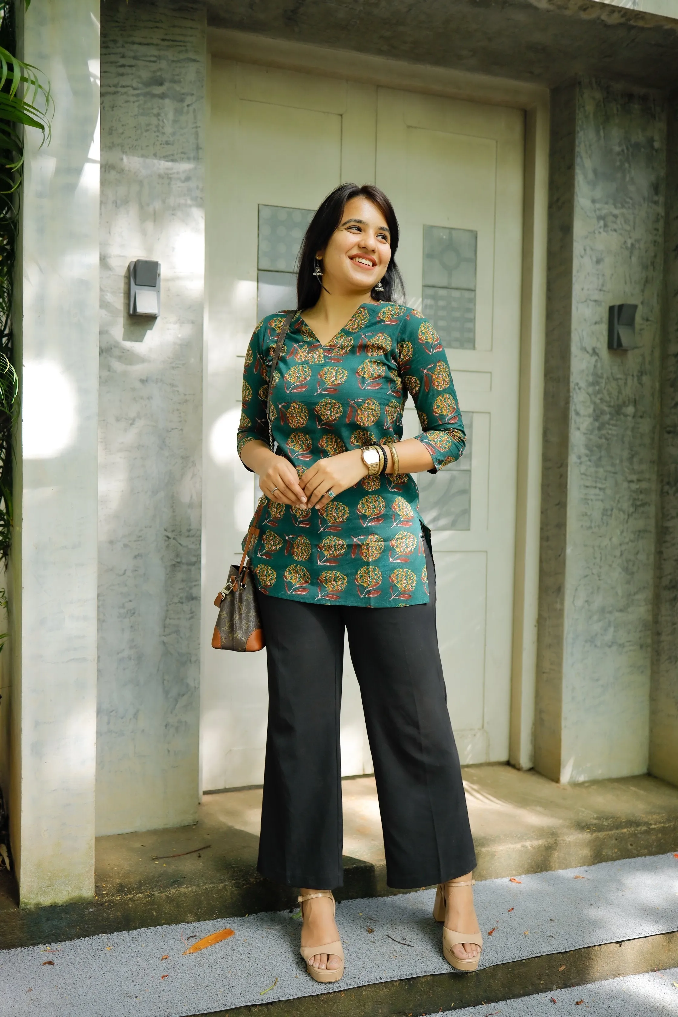 Short Kurti - 11 - Organic Cotton short kurti in dark green