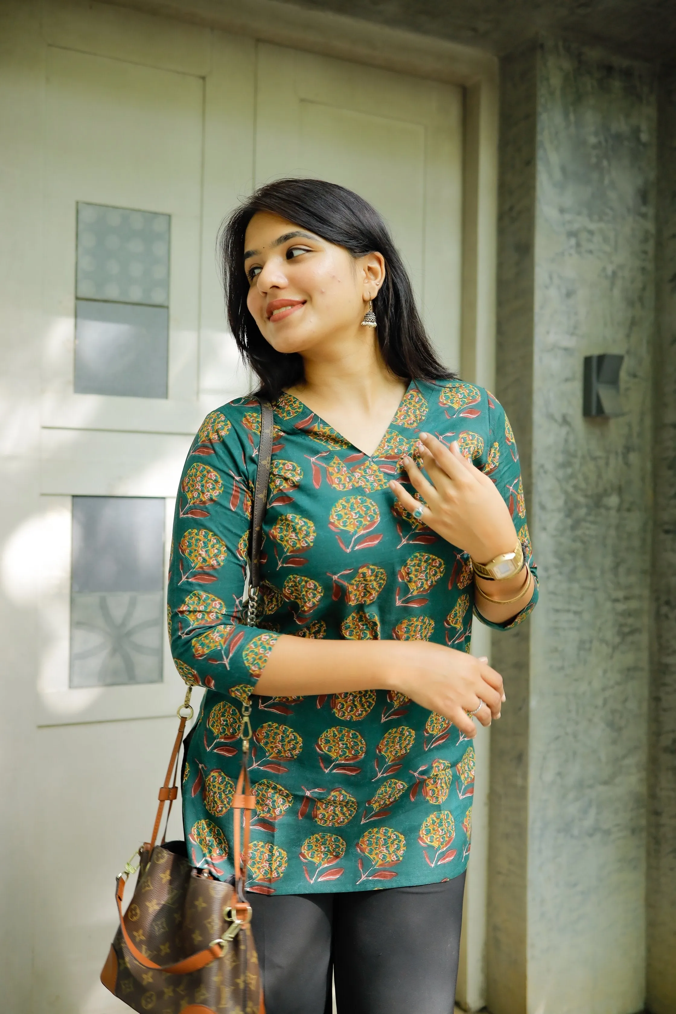 Short Kurti - 11 - Organic Cotton short kurti in dark green