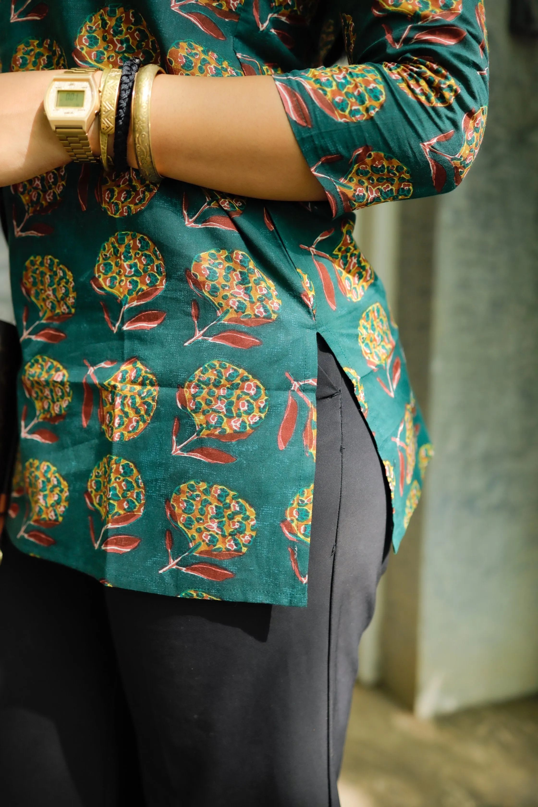 Short Kurti - 11 - Organic Cotton short kurti in dark green