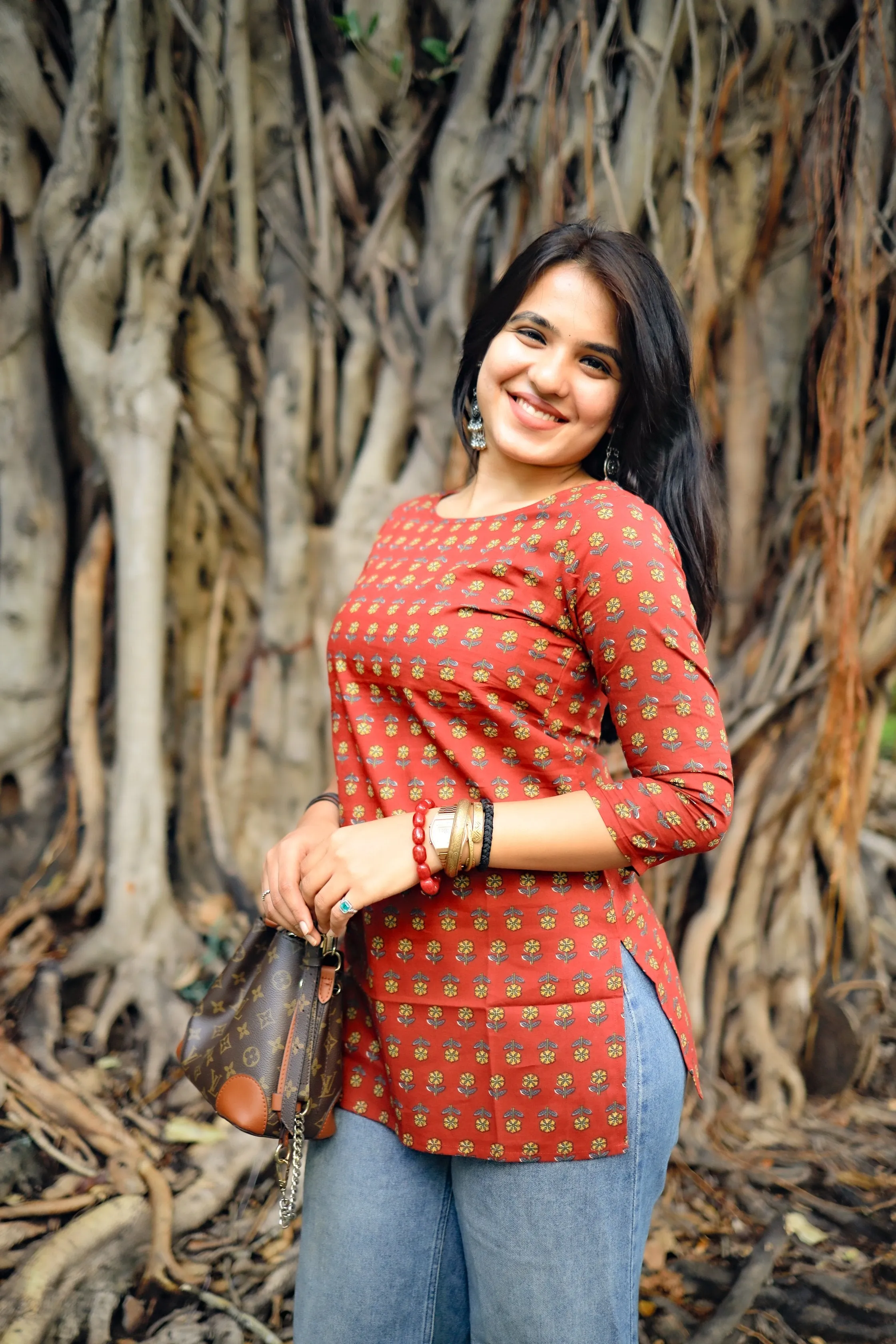 Short kurti - 12 - Organic cotton short kurti in red