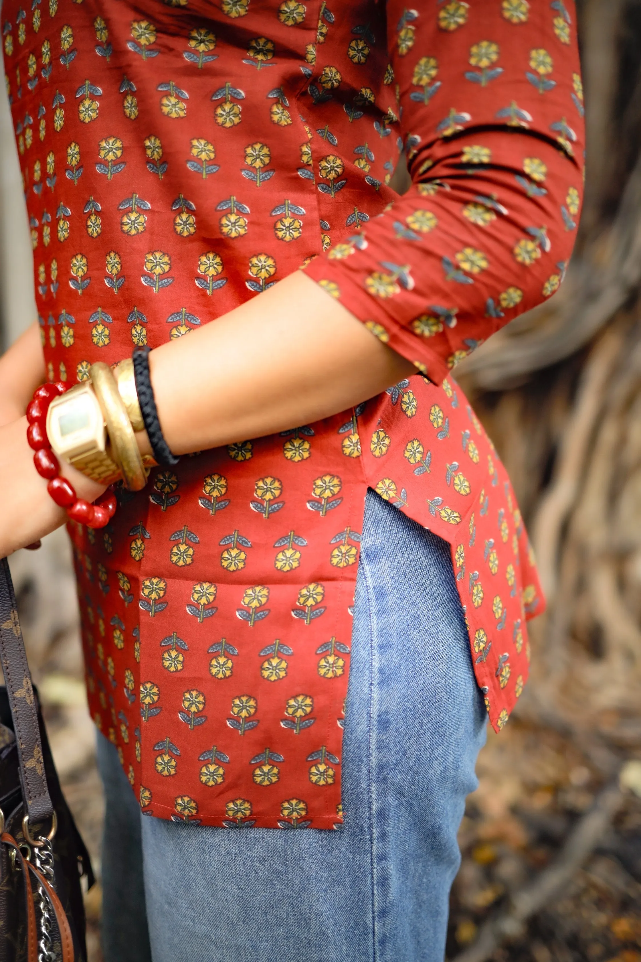 Short kurti - 12 - Organic cotton short kurti in red