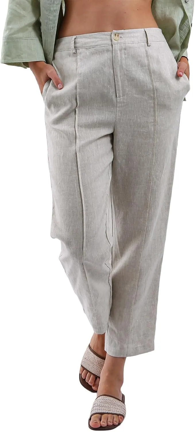 Women's 100% Linen High-Rise Effortless Pintuck Ankle Pants