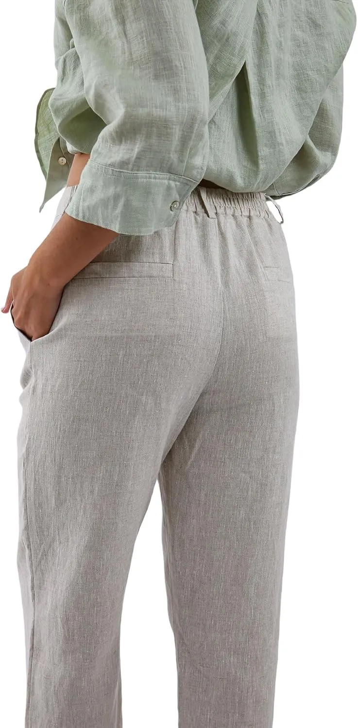 Women's 100% Linen High-Rise Effortless Pintuck Ankle Pants