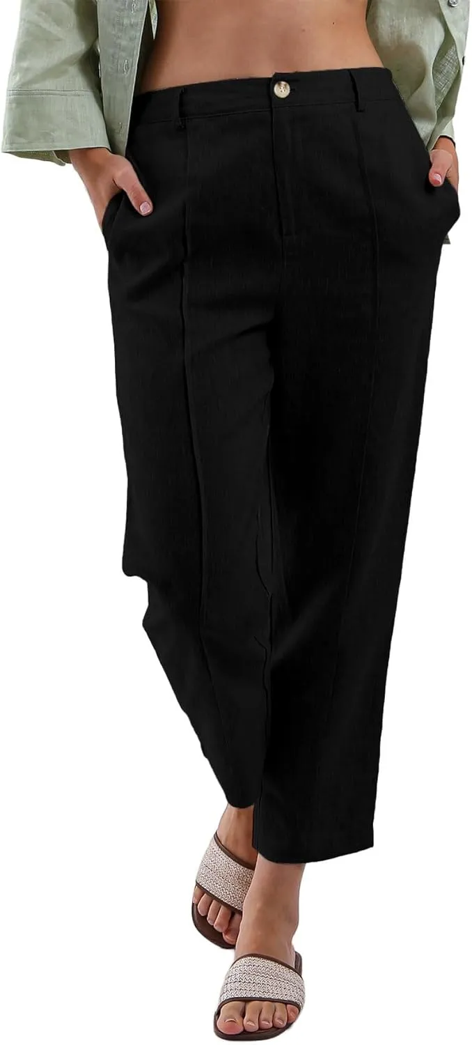 Women's 100% Linen High-Rise Effortless Pintuck Ankle Pants